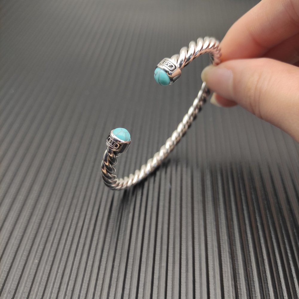 David Yurman 6mm Silver Turquoise Buttoned Cuff Bracelet - Picture 5 of 6